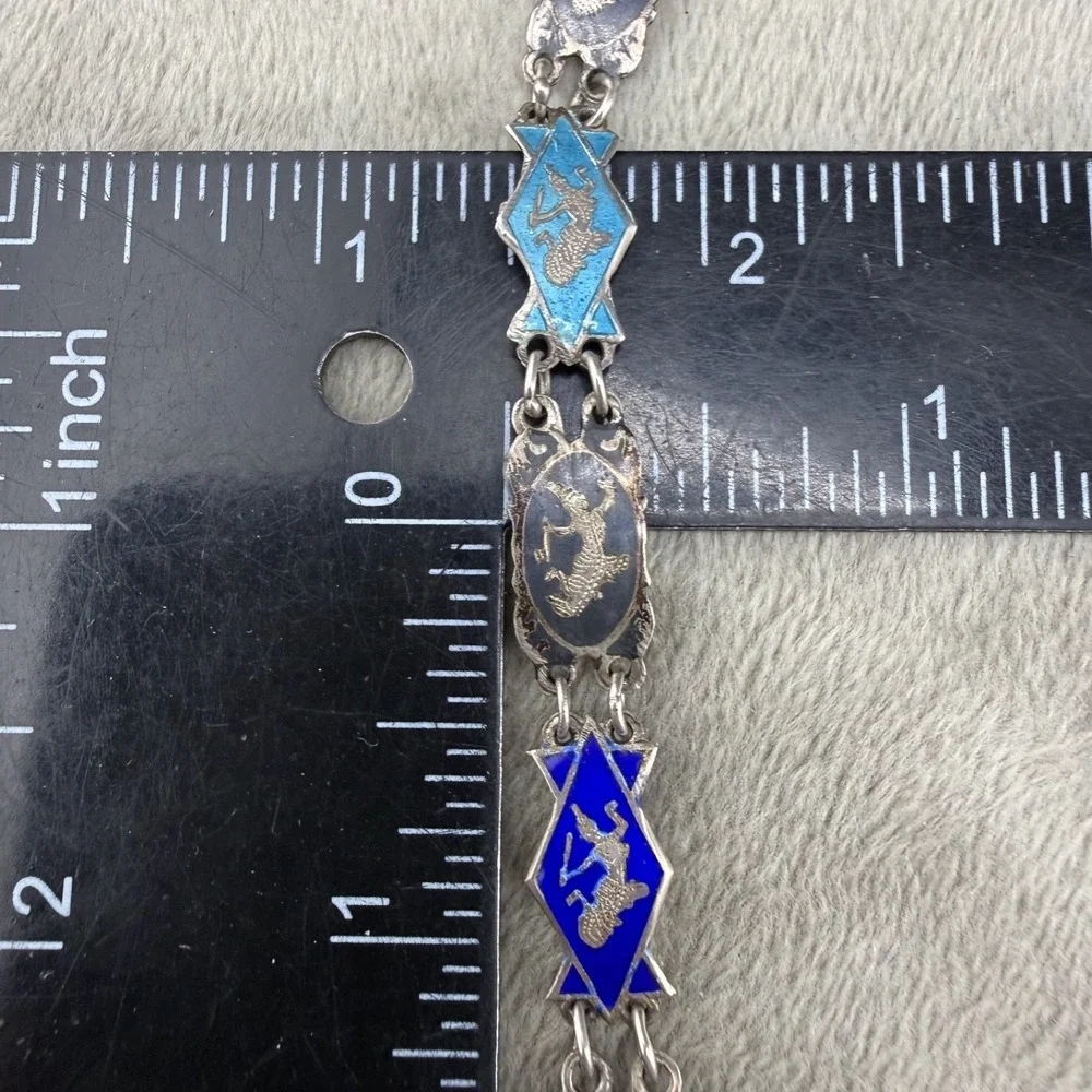 Vintage Siam Sterling Silver Bracelet Multicolor Enamel 6.5" - Picture 3 of 11